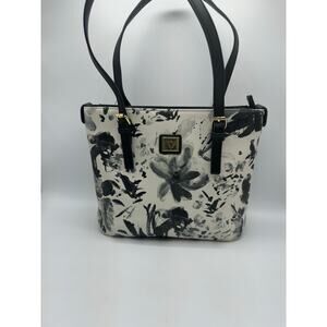 Anne Klein Black White Floral Shoulder Bag Handbag Adjustable Strap